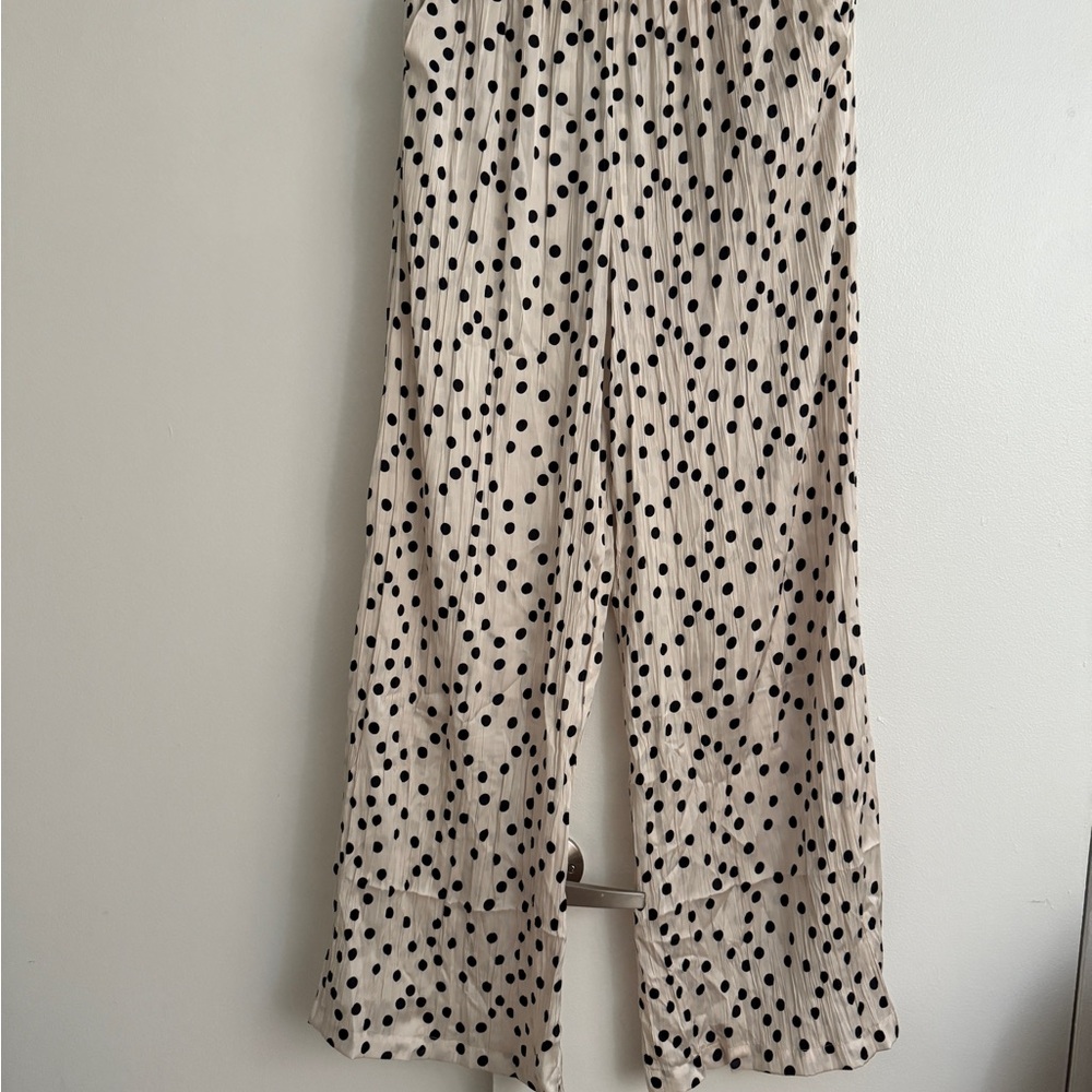 L'AGENCE Cream Wide-Leg Polka Dot Trousers